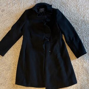 Rothschild Black Trench Coat with Ruffle Detail